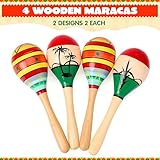 JOYIN 4 PCS Cinco De Mayo 7.6" Wooden Maracas for Kids, Maraca Magic, Wooden Rattle Noisemaker for Mexican Fiesta Party Favors, Musical Fun Parties, Luau Party, Carnivals, Taco Tuesday Event