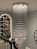 Luxury Large Foyer Chandelier, Modern 12-Lights Round Raindrop Crystal Chandeliers High Ceiling Flush Mount Light Fixtures for Hallway, Entryway, Stairs,Front Entrance D31.5 X H86.7 of CRYSTOP