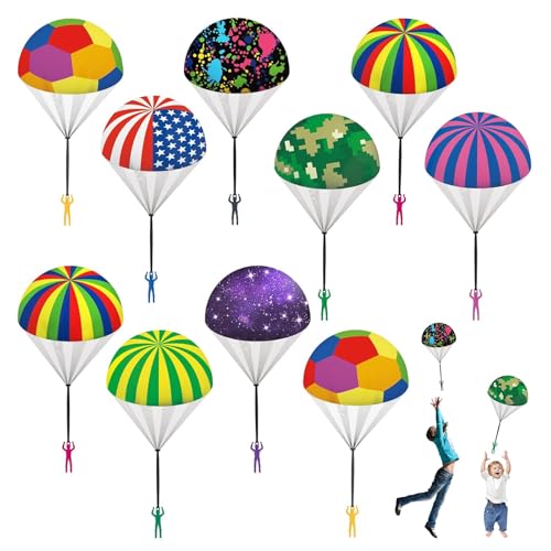 utosday Parachute Toy Outdoor Flying Parachute for Kid, Throwing Children's Flying Toys with Small Figures, Top Indoor & Outdoor Hand Throw Soliders for 3 4 5 6 7 8 9 10 11 12 Year Old (10PCS)