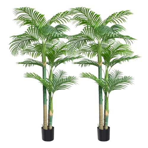 AnTing Artificial Palm Tree 6FT 18Leaves Faux Palm Plants with Pot for Home Decor Indoor Gift (Set of 2)