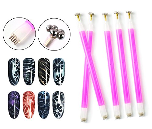 5pcs Flower Nail Art Magnet Pen for DIY Magic 3D Magnetic Cats Eyes UV Gel Polish Brush Acrylic Tool Nail Art Double Cat Eye Magnet Dotting Pen