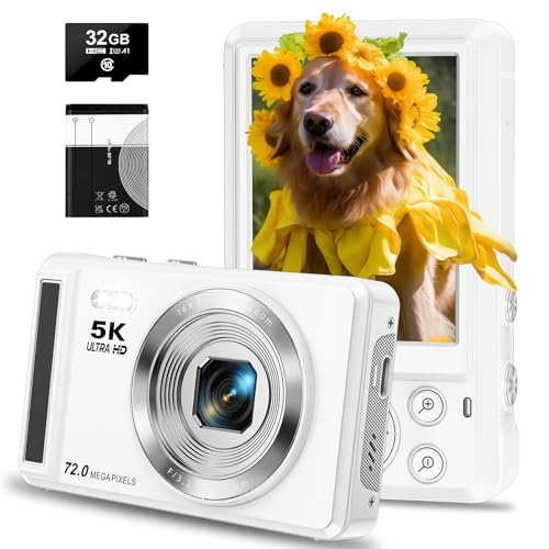 5K Digital Camera - 72MP Digital Cameras with 16X Zoom for Kids' Gifts - Autofocus Point and Shoot Digital Camera for Photography - UHD 2.8'' Screen Compact Portable Camera with 32GB SD Card
