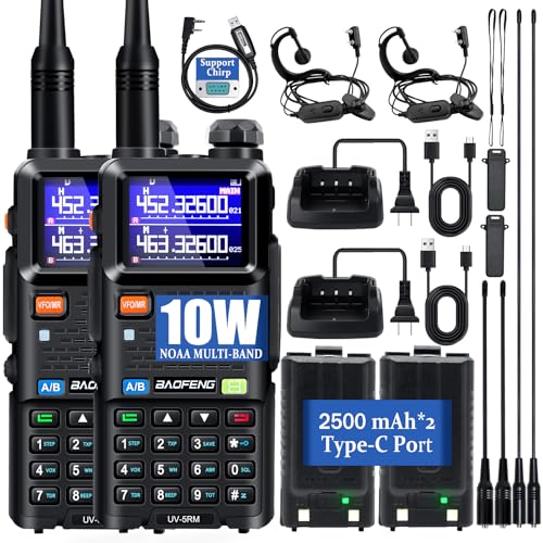 BAOFENG 5RM Ham Radio 10W Long Range Upgrade of UV-5R, Ham Radio Handheld UV-5RM Radio Multi-Band BAOFENG Radio with 771 Antenna, 2500mAh Battery Rechargeable Walkie Talkies for Adults, 2 Pack