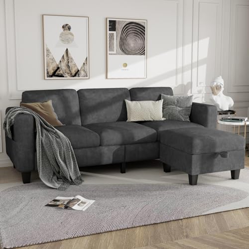 Sectional Sofa Couches for Living Room - L Shaped Cloud Couch-Small Modular 3 Seat-Comfy Linen with Storage Deep Seat Sofa,Washable Covers-Suitable for Living Room-Apartment-Office-Bedroom-Grey