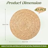 Colingmill 40 Pcs Round Woven Rattan Placemats, 13 Inch Rattan Placemats Natural Straw Hand Woven Farmhouse Round Place Mats for Dining Table Home Wedding Baby Shower Dinner