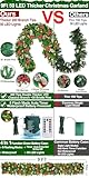 Remote Control & Timer & 8 Modes 9 Ft Prelit Christmas Garland 50 Warm White LED Lights Cedar garland Battery Operated 300 Thick Branch Bristle Pine 198 Red Berries Pinecones Xmas mantle Decor Garland