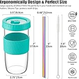 Reusable Glass Mason Jars Cups with Lids and Straws Silicone Sleeves, 4 Pack 24Oz Wide Mouth Smoothie Cups Glass Bubble Tea Cup, Leakproof drinking glasses Water Bottle Travel Tumbler for Large Pearl