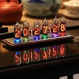 TPHRAVAL Nixie Tube Clock Glow Tube Clock IN14 Glow Tube Voice Chime, WiFi Timing, 12/24 Hours Switching, Black Walnut Base, Brightness auto-Sensing Adjustment, Desktop Decorative Gift