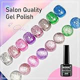 MIZHSE Glitter Cat Eye Gel Nail Polish, Magnetic Gel Nail Polish Set 8 Colors with Magnet Stick, Ice Sparkly Cateye Nail Gel Platinum Effect Winter Colors Soak Off Nail Art Salon Manicure Women Gift