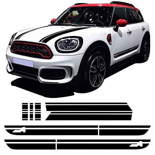 Hood Bonnet Side Skirt Racing Stripes Graphics Sticker Trunk Rear Decal Stickers Kit for Mini Cooper S Countryman F60 2017- 2020 (Gloss Black)