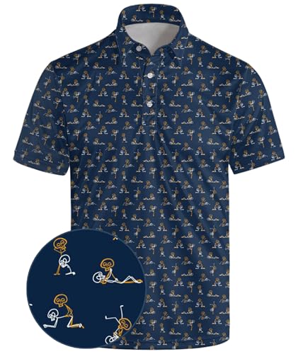 MDLBNSI Funny Golf Shirt for Men Funny Golf Polo for Men Performance Polo Shirts Skeleton Navy L