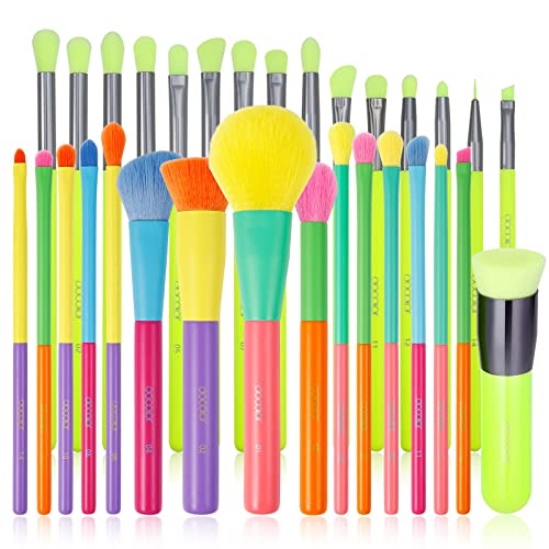Docolor 15Pcs Eye Makeup Brushes Set + 15Pcs Colourful Makeup Brush Set + Flat Top Kabuki Foundation Brush Premium Kabuki Foundation Blending Face Powder Synthetic Makeup Brush Set