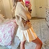 Women Button Down Cardigan Sweaters Cute Bow Bear Knitted Pattern Casual Fall Winter Cardigan Coats(Khaki,M)