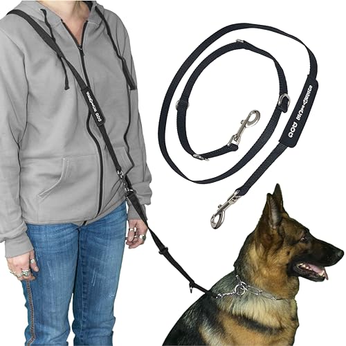 ActiveDogs Hands Free Dog Leash Crossbody 6.5ft - Adjustable 4-Point Hands Free Leash with Service Dog Wrap for Increased Mobility & Training - Strong 3/4" Nylon & Double Stitched, Black