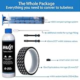 milKit Tubeless Tire Conversion Kit - Bike Tubeless Setup Kit - Sealant Bottle - Sealant Injector - Rim Tape - Valves Pack - Presta Valve Core Removal Tool (45-25)