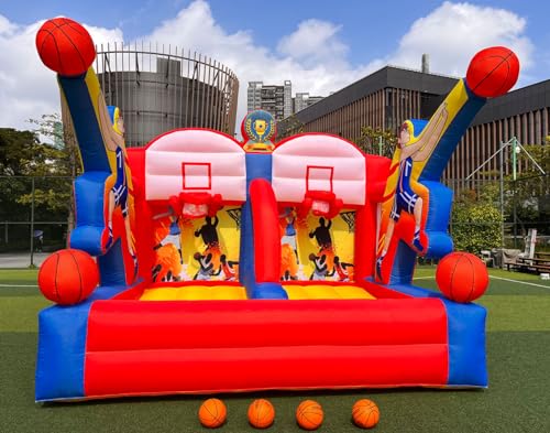 Vinfgoes Inflatable Basketball Hoop Shot Inflatable Basketball Game with 2 Hoops 4 Balls, Air Blower, for Parties, Events, and Outdoor Gatherings