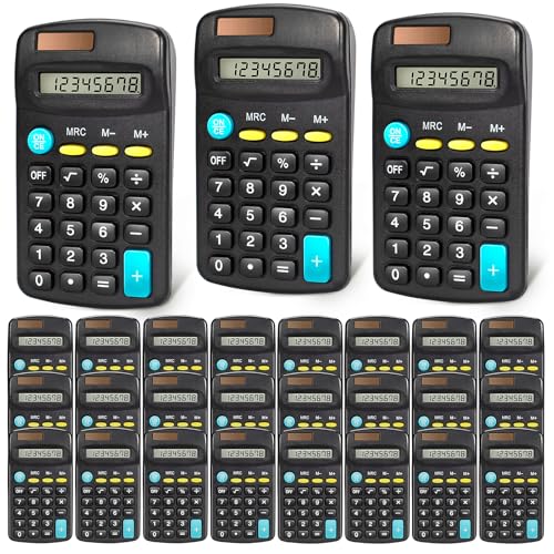 24 Pack Pocket Mini Black Calculators, 8 - Digit Display, Solar Battery Dual Power Basic & Scientific Calculators for Students, Kids, Home & Office (Black)