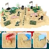 Gifts2U Sensory Bin Toy for Kids, 85 Pcs Military Play Sensory Sand Box Kit with Sandbox, 2.2 Lb Sensory Sand, Army Men Action Figures and Sand Tools Molds, Gift for Boys 3 4 5 6 7 8