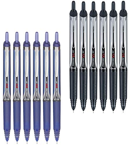 Pilot Precise V5 RT Retractable Rolling Ball Pens, Extra Fine Point (12-Pack, Black/Blue)
