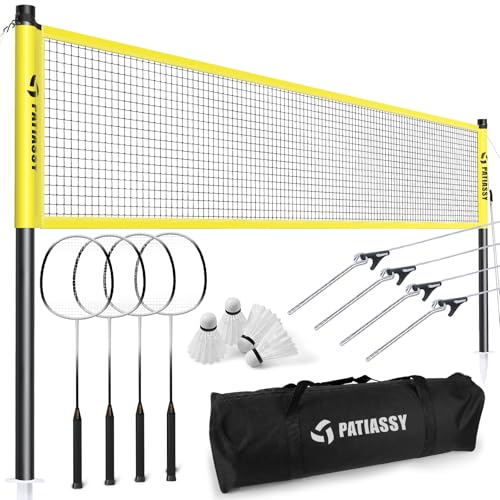 Patiassy Badminton Set for Backyard, Professional Badminton Net with 4 Badminton Rackets, Badminton Shuttlecocks and Carrying Bag (Yellow)