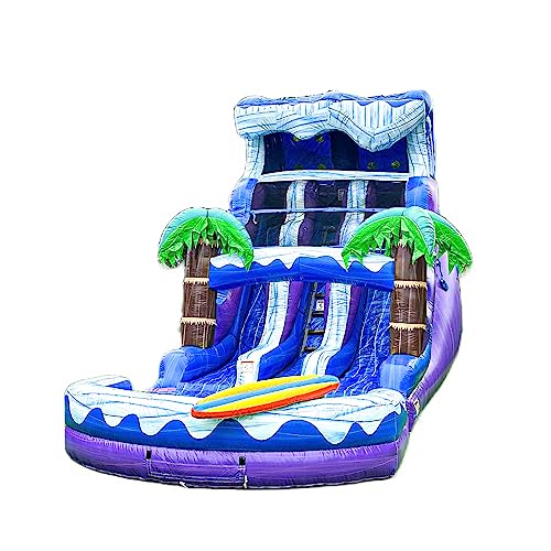 XJUMP 17’ Surf Beach Tall Lightweight Inflatable Water Slide Premium Marble Color with Detachable Pool and Dual Lane Kids Adults Commercial Grade Outdoor Backyard Wet Dry Water Park with Blower