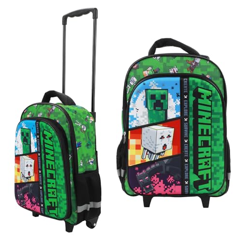 BIOWORLD Minecraft Rolling 16” Backpack with Adjustable Handle
