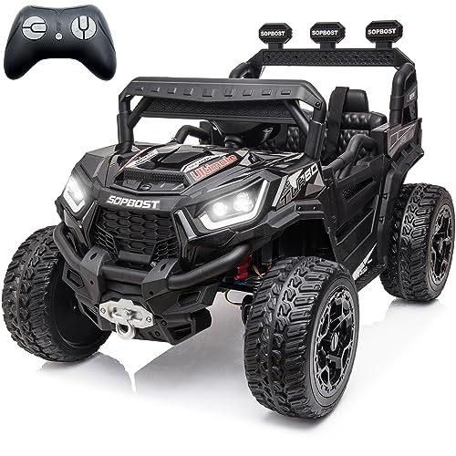 sopbost 24V 7Ah Kids UTV 2WD/4WD Switchable Ride On Car with Remote Control Battery Powered 4 Wheels Off-Road Electric Vehicles Toys for Boys Girls, EVA Wheels, Black