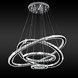 MEEROSEE Crystal Chandeliers Modern LED Ceiling Lights Fixtures Pendant Lighting Dining Room Chandelier Contemporary Adjustable Stainless Steel Cable 4 Rings DIY Design D31.5+23.6"+15.7"+7.8"