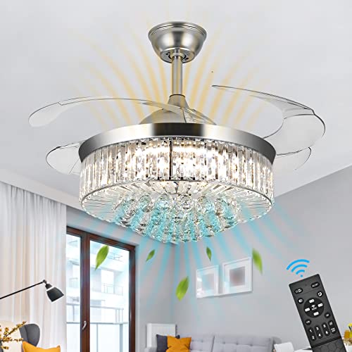 WWahuayuan 42" Ceiling Fans with Lights Remote Control, Reversible Chandelier Ceiling Fan Light for Bedroom Living Room in 3 Color Changeable, 6 Speed,Timer, Chandelier Fan