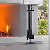 Fire Beauty Fireplace Tools Set 5 Pieces Wrought Iron Fire Place Pit Poker Holder 31" H (Black)