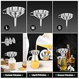 Stainless Steel Funnel, Walfos 3 Pack Kitchen Funnel with 2 Removable Strainer ＆ 1Pcs Cleaning Brush, Perfect for Transferring of Liquid, Oils, Jam, Dry Ingredients & Powder