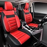 CAR PASS Leather Seat Covers Full Set Universal Water Resistant 3D Foam Back Support, Luxury Comfort Automotive 5 Seat Covers All Season Fit for SUV,Sedan,Van, Airbag Compatible Elegance (Black Red)