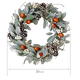 idyllic 20 Inches Fall Wreaths for Front Door Outside - Green Leaves Wreath with White Berry, Acorn & Pine Cone - Autumn Wreaths for Front Door Decor - Front Door Wreath for Fall Door Decor