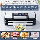 95Kpa Powerful Precision Pro Vacuum Sealer, with 10-in-1 Functions, Easy-Lock Handle, Double Heat Seal & Double Pump, Vacuum Sealer Machine for Food with Bags Storage, Built-in Cutter,Stainless Steel