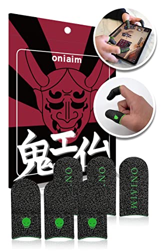 鬼エイム OniAim Gaming Finger Sleeves High Sensitivity Silver Fiber Mobile Game Thumb Covers for FPS, Sound Games, PUBG Anti-Sweat 6-Pack DemonSleeves (Green)