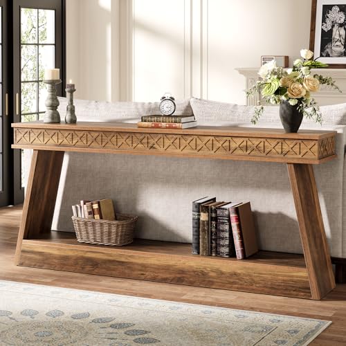 Tribesigns Farmhouse Console Table, 71-Inch Extra Long Entryway Table with Storage, 2-Tier Narrow Sofa Table Behind Couch, Wooden Accent Table for Living Room, Hallway, Foyer, Rustic Brown