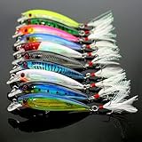 10PCS Minnow Fishing Lures Kit Minnow Lures Minnow Crank Bait Fishing Tackle Hooks Topwater Baits for Bass Trout Saltwater/Freshwater