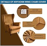 KRFOONN Wingback Chair Cover Slipcovers 2 Piece Stretch Velvet Plush Wing Chair Covers Slipcovers Wingback Sofa Covers Armchair Covers Furniture Protector for Living Room, T14