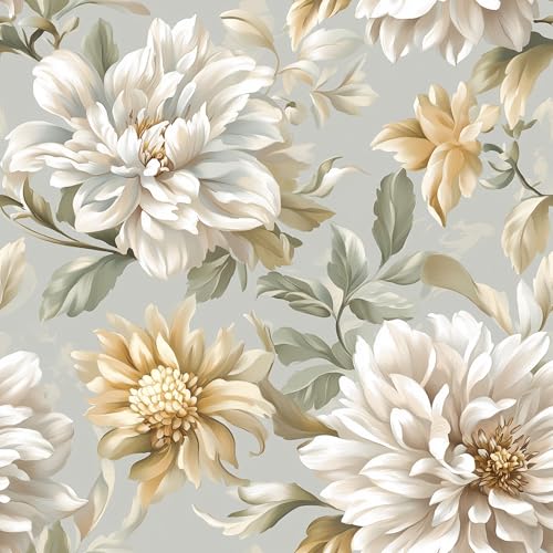 Peel and Stick Wallpaper Floral Contact Paper 17.3"×393" Modern Wall Paper Decorative Self Adhesive Removable Wallpaper for Bedroom and Bathroom
