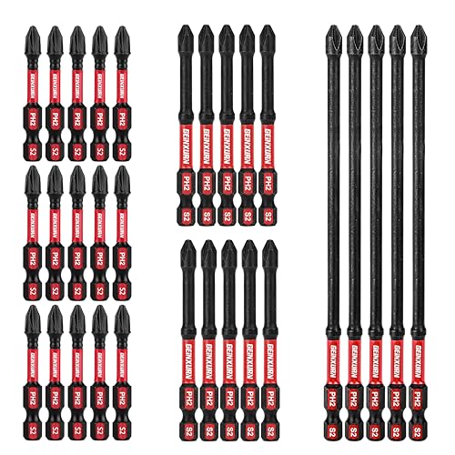 Geinxurn Impact Tough #2 Phillips Mixed 2/3/6 in. D2 Steel Long Extension Insert Driver Bits,30Pack 1/4 Inch Hex Shank Long Cross Magnetic PH2 Screwdriver Bits Set