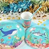 Under the Sea Birthday Party Supplies Decorations, Ocean Theme Paper Plates and Napkins Set for 24 Guests, 120 Pcs Disposable Sea Animals Party Dessert Dinnerwares