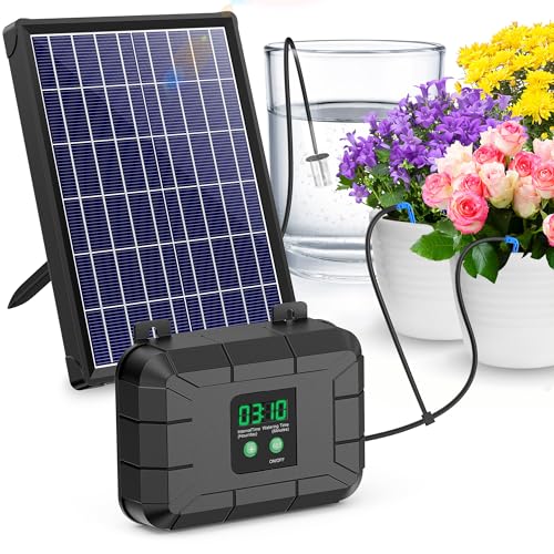 Automatic Drip Irrigation Kit, 8W Solar Irrigation System for Garden with Digital Programmable Timing Modes, Automatic Watering System Take Care Your Plants