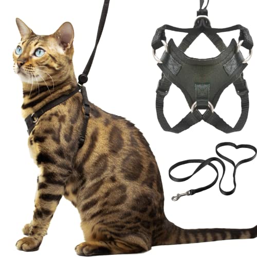 Houdini™ Escape Proof Cat Harness and Leash Set by OutdoorBengal for Walking Cats and Kittens (Soft Mesh, Medium Cat)