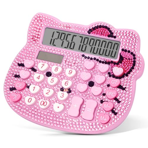 Cute Calculators, Women Desk Calculator 12 Digit with Large LCD Display and Sensitive Button, Suitable for Adults and Children, Standard Function for Office, Home, School (Pink+Pink Jewel Model)