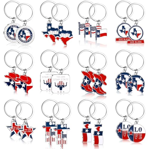 Landical 24 Pcs Texas Metal Keychain Gifts and Souvenirs Lone Star State Map Shaped Keychain God Bless Texas Souvenirs