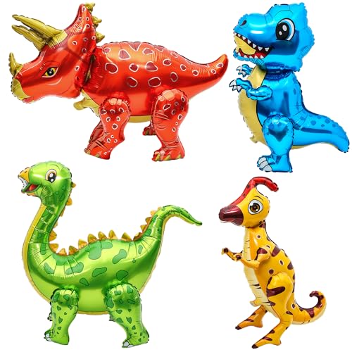 4Pack Giant Self Standing Dinosaur Foil Balloons for Dinosaur Birthday Party Supplies Decorations