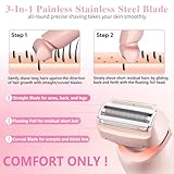 Electric Razors Shaver for Women, 2-in-1 Womens Electric Razor for Leg Arm Face, Cordless Bikini Trimmer Hair Removal for Women with Detachable Head, Painless,IPX7 Waterproof,Wet & Dry,Pink