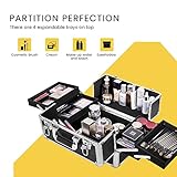 VIVOHOME 4 in 1 Makeup Rolling Train Case Aluminum Trolley Professional Cosmetic Organizer Box with Shoulder Straps 2 Keys Black(Cosmetic are not included)