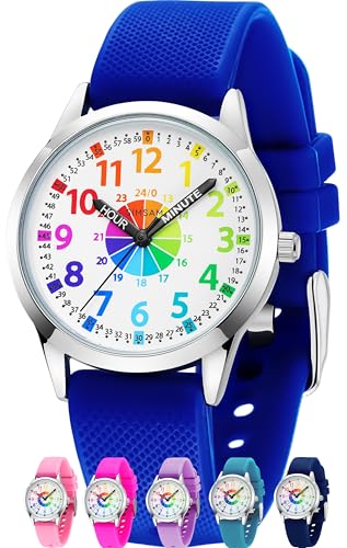 Kids Analog Watch, Learning Watch for Kids 8-12, Waterproof Time Teacher Watches for Boys Ages 5-7, 6-8, Easy to Read Educational Girls Watches Ages 8-12, Great Gift Boys, Girls 4-12 Year Old (Blue)