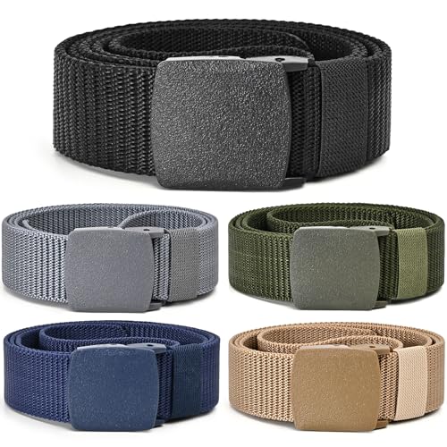 UNGGJKB Tactical Men's Nylon Belts,5 Pack Mens Belts Casual，Military Canvas Outdoor Metal-free Belts